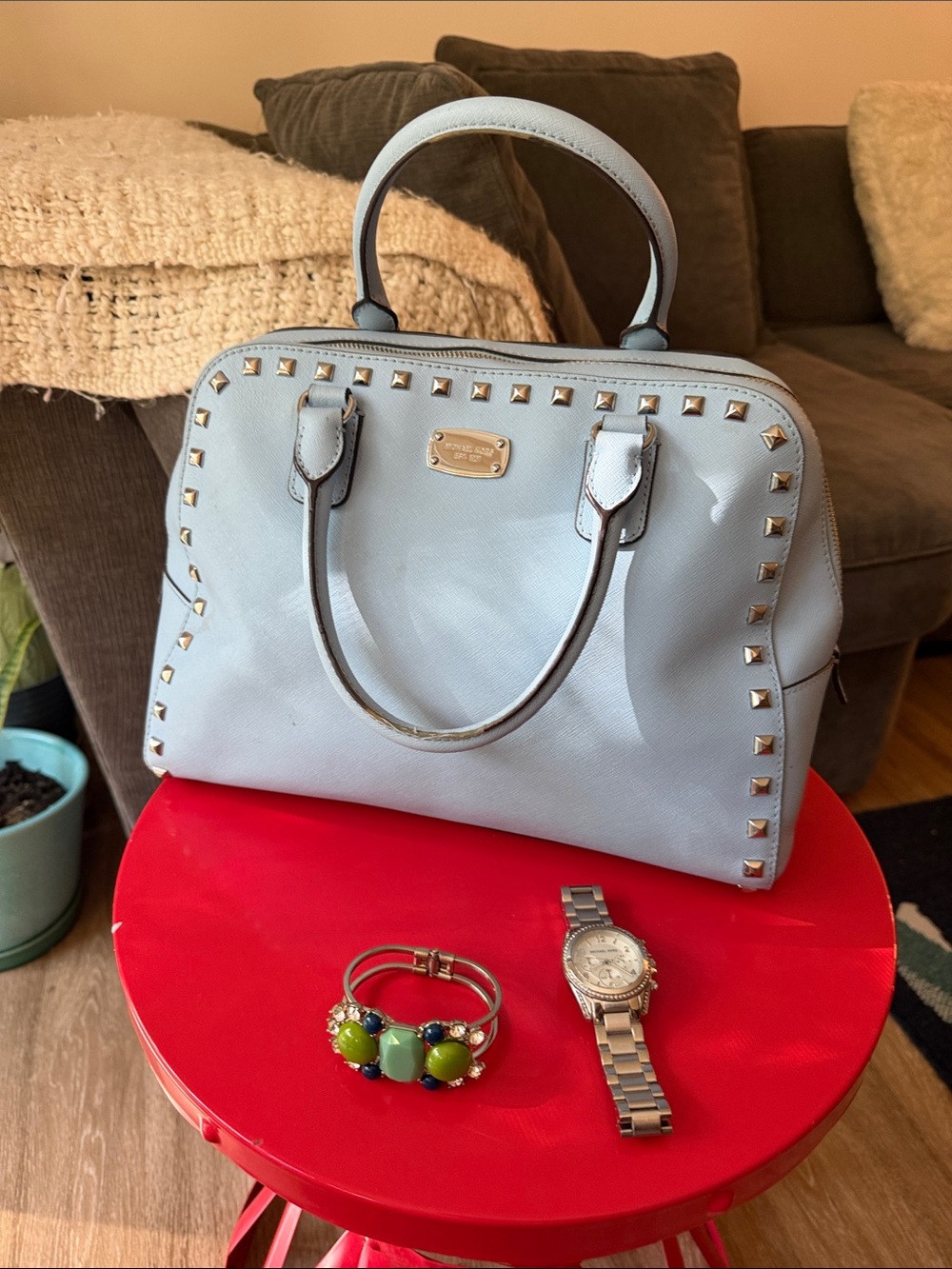 Michael Kors Pale Blue Studded Satchel